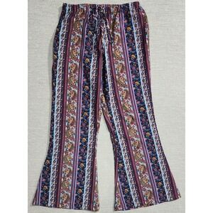 Band of Gypsies Boho Paisley Stripe Bell Bottom Pants Womens Small
